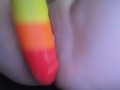 Rainbow dildo makes me squirt everywhere!