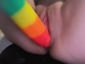 Rainbow dildo makes me squirt everywhere!