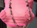 Titty Play In See Thru Pink Mesh Top and Necklace