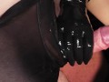 Blond Girl in Latex Gloves gives Handjob with a big load of Cum