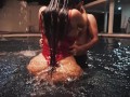 Husband gives his busty Latina a pool and she cheats on him by sucking the instructor's cock
