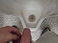 Public Piss Boner and Cumshot ~ Horny Peeing in Urinal I Almost Got Caught