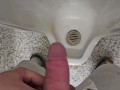 Public Piss Boner and Cumshot ~ Horny Peeing in Urinal I Almost Got Caught