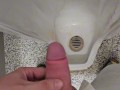 Public Piss Boner and Cumshot ~ Horny Peeing in Urinal I Almost Got Caught