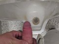 Public Piss Boner and Cumshot ~ Horny Peeing in Urinal I Almost Got Caught