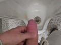 Public Piss Boner and Cumshot ~ Horny Peeing in Urinal I Almost Got Caught