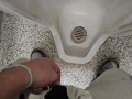 Public Piss Boner and Cumshot ~ Horny Peeing in Urinal I Almost Got Caught