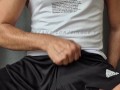 Daddy jerking off his big cock bulge