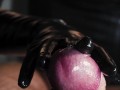 Blonde Girl gives Handjob in Latex Gloves till Cum