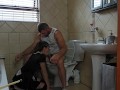 Petite slut sucking cock on toilet