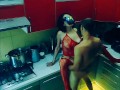 Beautiful slender wife in erotic bodysuit fucked in the kitchen in all positions