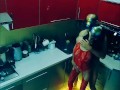 Beautiful slender wife in erotic bodysuit fucked in the kitchen in all positions