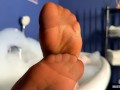 Goddess takes a bath in tan pantyhose and teases you with nylon feet