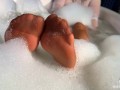 Goddess takes a bath in tan pantyhose and teases you with nylon feet