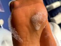 Goddess takes a bath in tan pantyhose and teases you with nylon feet