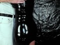 Latex Girl gives Handjob with Latex Gloves till Cum