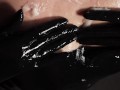 Latex Girl gives Handjob in Latex Gloves till Cum