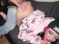 Free use teen HelloKitty goth girl being used while watching a movie
