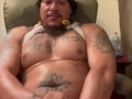 Hot Latino Thug Tatted Up Talking Dirty and Masturbating and Cums Hard On Table While On Phone