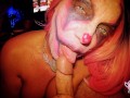 Sexy Milf Clown sucks a big dick before her silly clown pussy gets filled.