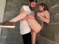Two Russian guys fucked a cute slut in an abandoned building and cummed on her face