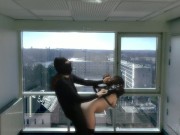 Pregnant amateur MILF in straitjacket fucked in public office building before work | Lily Corinth