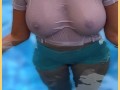 Wifey wet shirt in the pool with perfect braless tits