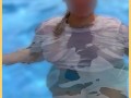 Wifey wet shirt in the pool with perfect braless tits