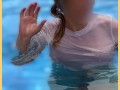 Wifey wet shirt in the pool with perfect braless tits