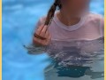 Wifey wet shirt in the pool with perfect braless tits