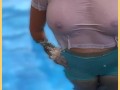 Wifey wet shirt in the pool with perfect braless tits