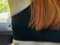 Public Sex.A Red-Haired Bitch Sat On A Dick and Went For A Ride Behind The Wheel of a car