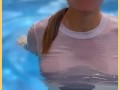 Wifey wet shirt in the pool with perfect braless tits