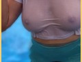 Wifey wet shirt in the pool with perfect braless tits