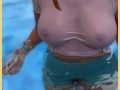 Wifey wet shirt in the pool with perfect braless tits