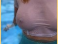 Wifey wet shirt in the pool with perfect braless tits