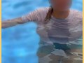 Wifey wet shirt in the pool with perfect braless tits