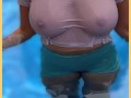 Wifey wet shirt in the pool with perfect braless tits