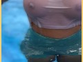 Wifey wet shirt in the pool with perfect braless tits