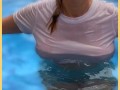 Wifey wet shirt in the pool with perfect braless tits