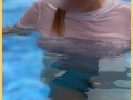 Wifey wet shirt in the pool with perfect braless tits