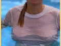 Wifey wet shirt in the pool with perfect braless tits