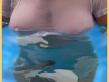 Wifey wet shirt in the pool with perfect braless tits
