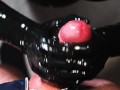 Blonde Girl in Oiled Spandex grabs Cock in Latex Gloves till Cum in her Hands