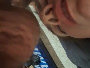 Horny wife masturbates, sucks and licks cock and balls.