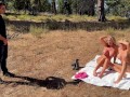 Two Big Titty Milfs Tanning Seduce A Hiker To Get A Shared Creampie