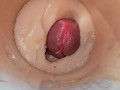 Camera deep inside tight pussy captures huge cum explosion