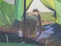 Voyeur HAIRY BUSH Pussy of a Hot Camping Girl # Naked tanning