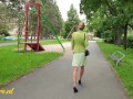 Mazzy Leggz Is a Skinny Blonde MILF With Beautiful Long Legs That Likes To Flash In The Park