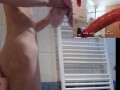 Riding Dildos in bathroom, cumming on deep insertion